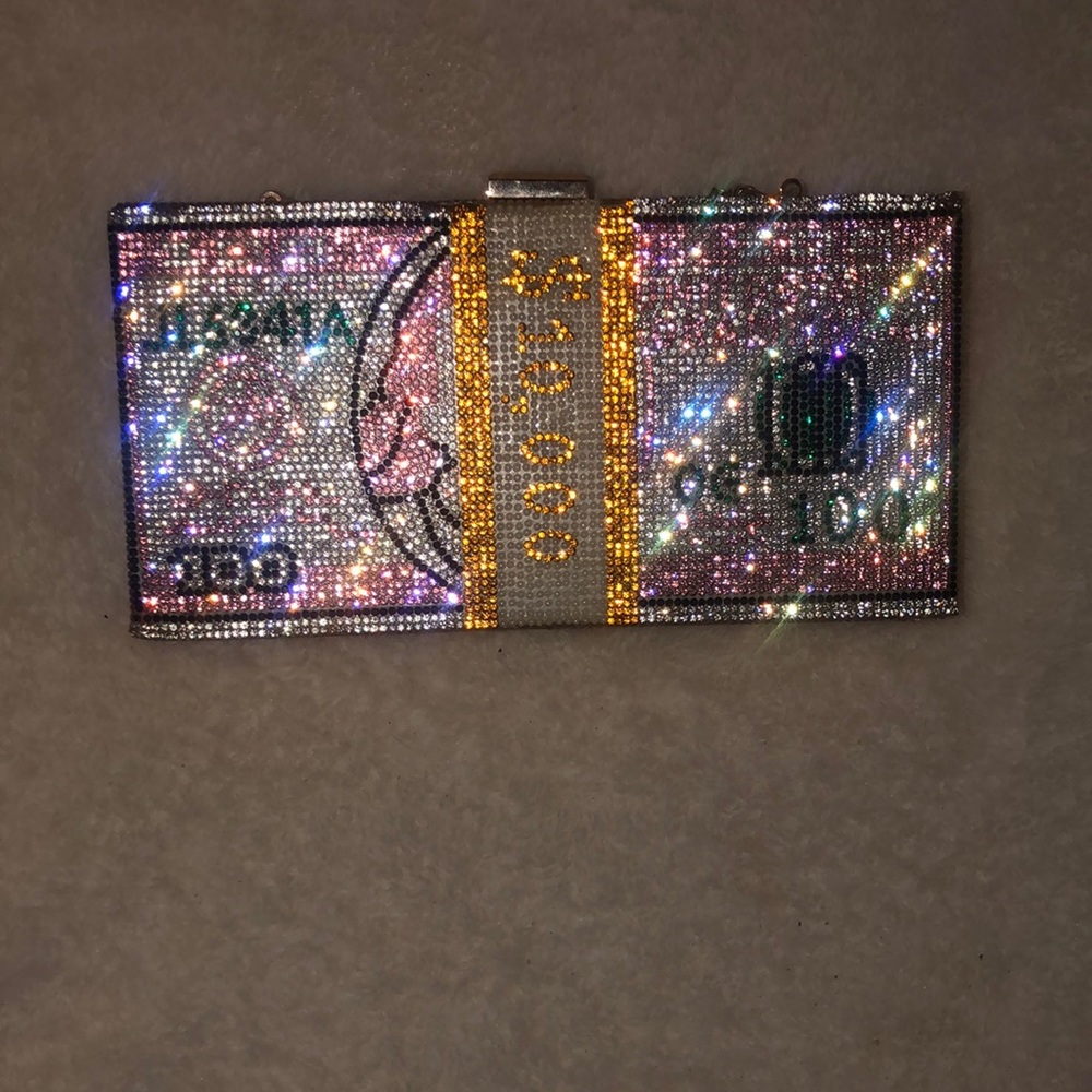 Crystal Rhinestone Money Band Clutch Wristlet - Silver/Gold